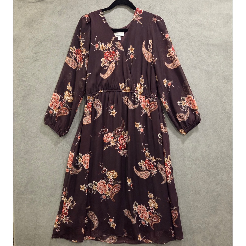 Signature Robbie Bee Paisley Floral Sheer Midi Dress Women Size 8 Boho Cottage